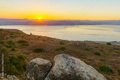 Sunset view of Sea of Galilee from the Golan Heights