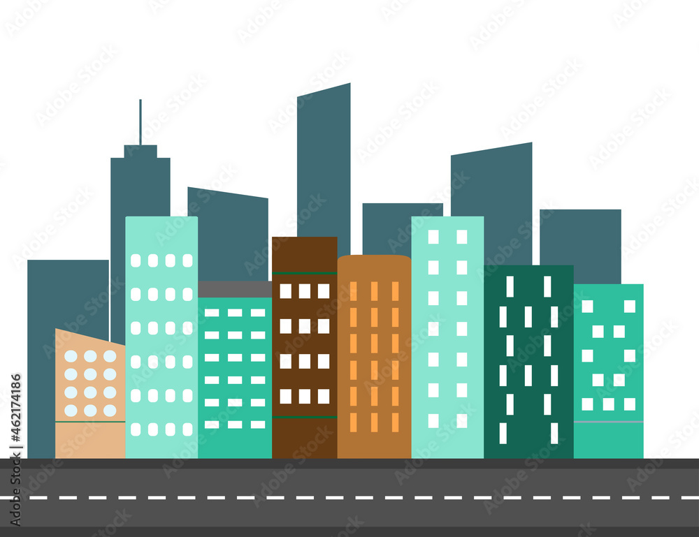 City, landscape, view flat. Vector illustration. Flat design.