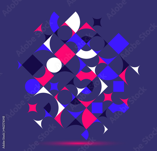 Abstract geometric background, vector design element in retro style of 70s, modern complex composition with colorful geometrical shapes, modular design.