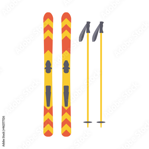 Ski and ski sticks. Winter sport equipment. 