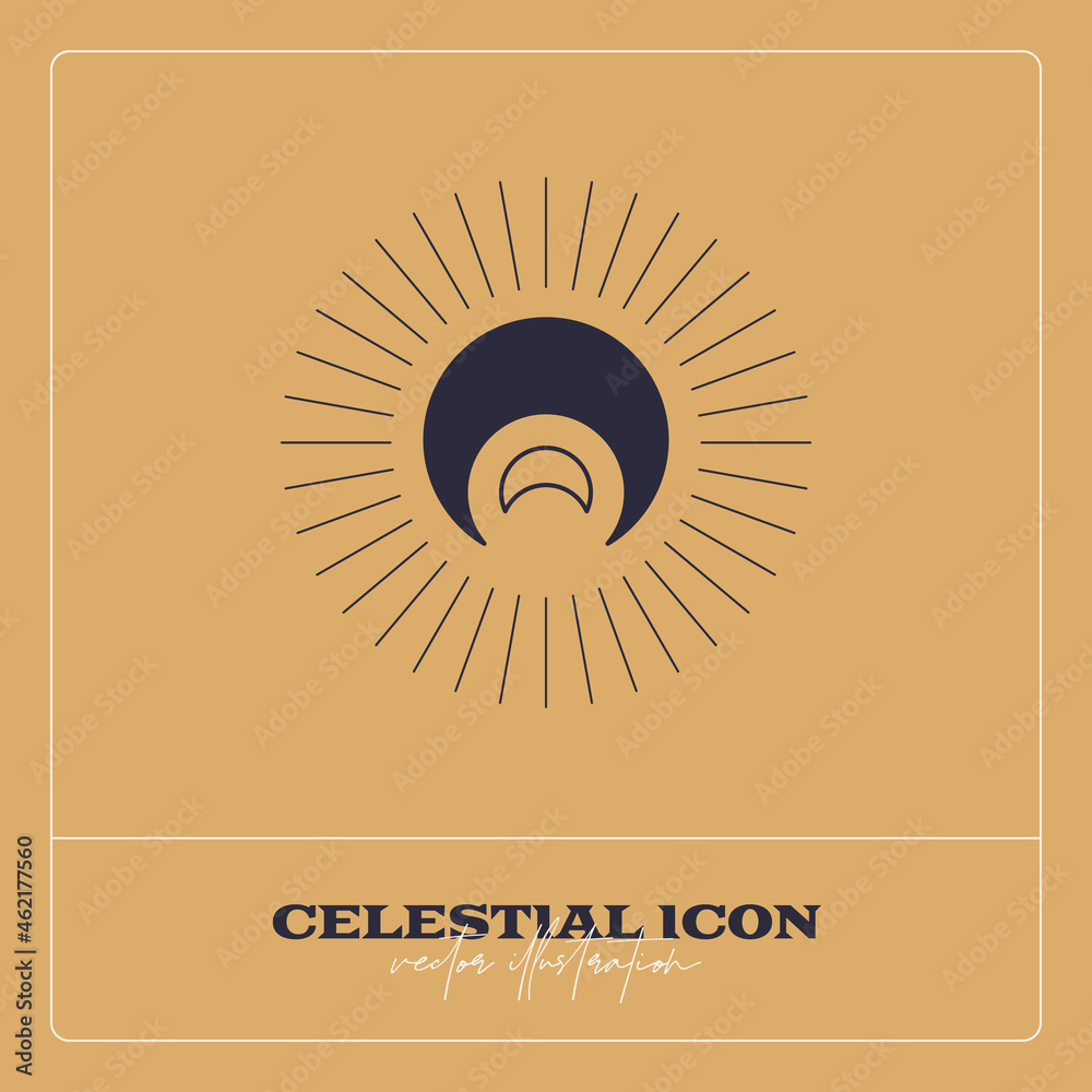 Fototapeta premium Alchemy esoteric mystical magic celestial talisman line icon. Spiritual occultism object. Liine geometric badge.