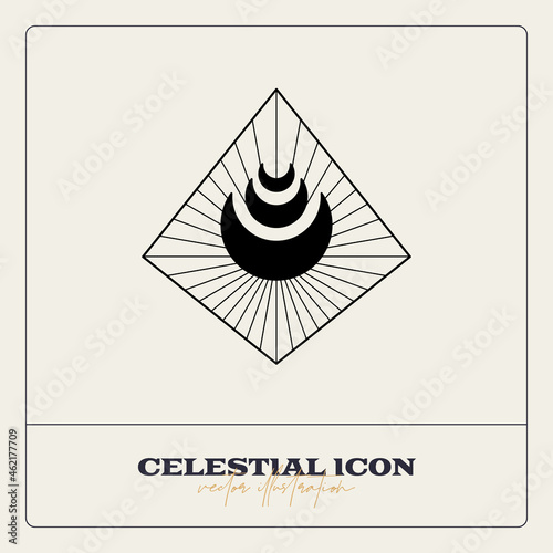 Alchemy esoteric mystical magic celestial talisman line icon. Spiritual occultism object. Liine geometric badge.