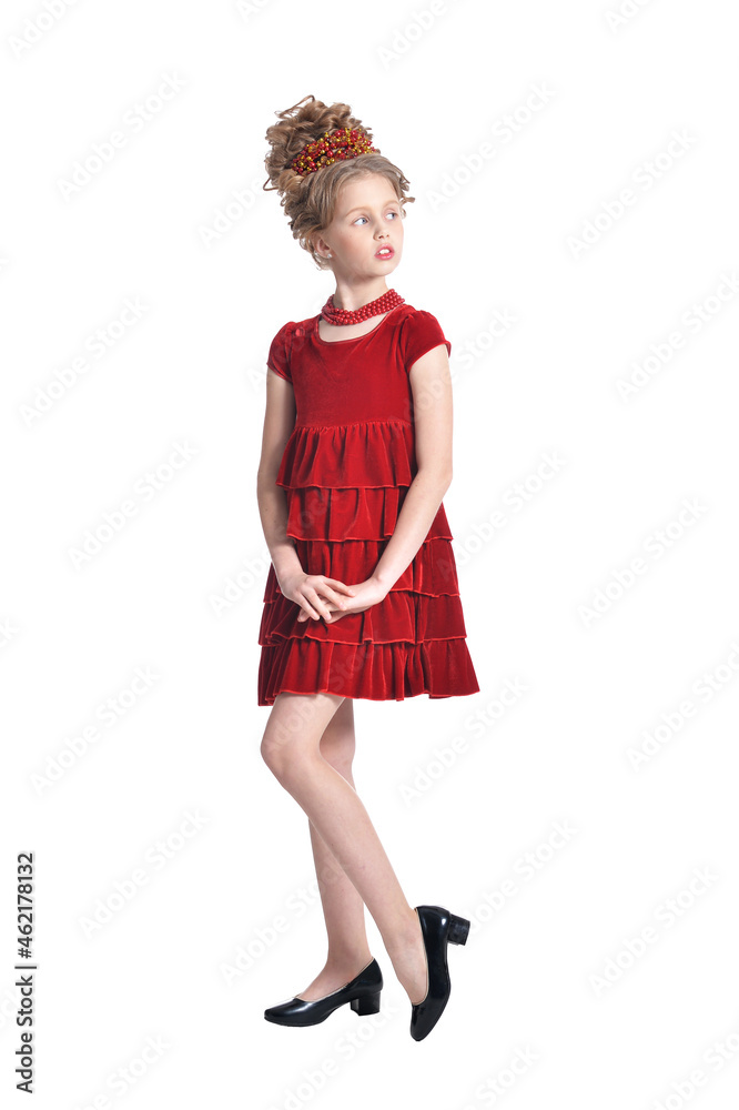 Full length. Portrait of girl in red dress posing isolated Full length. Portrait of girl in red dress posing isolated