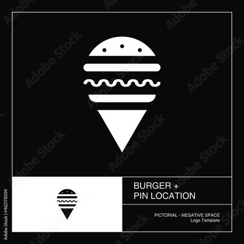 Slika na platnu Burger and pin location pictorial logo template
