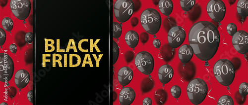 Black Friday Oblong Banner Balloons Red Header