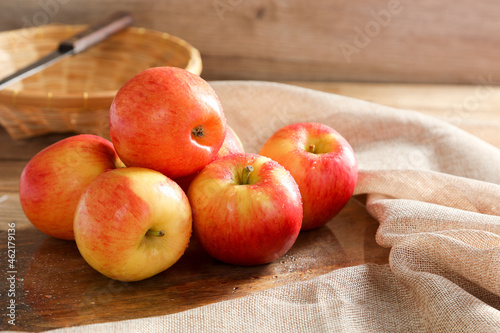 Group of Fresh Jazz Apple on wooden board background, Fruits concept.
