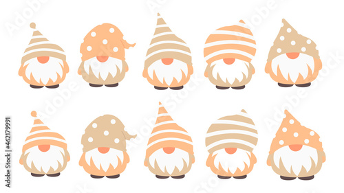 Little garden cute gnomes and elves in cartoon style. Characteristic fairies for children and kids. Kawaii gnome and magic elf design. Vector illustration.
