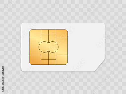 Sim card isolated on transparent background. Smart cell wireless telecommunications micro gsm chip, electronics and telecommunication microchip design. Vector illustration
