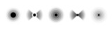 Sonar sound waves. Set of radar black icons. Signal rings. Pain circles. Vector illustration.