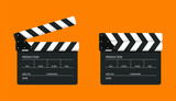 Film clappers boards. Opened and closed movie clap board for cinematography and film production. Movie clapper front view. Vector