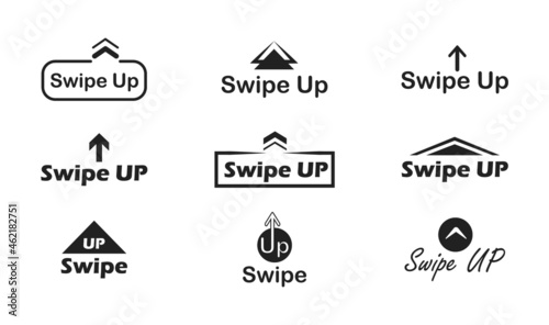 Swipe up button set. Arrow up buttons for social media stories. Scroll or swipe up for advertising and marketing in social media. Vector illustration.