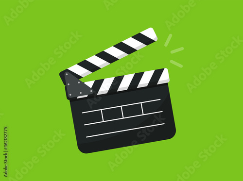 Film clapper board. Opened movie clap board for cinematography and film production. Movie clapper front view. Vector