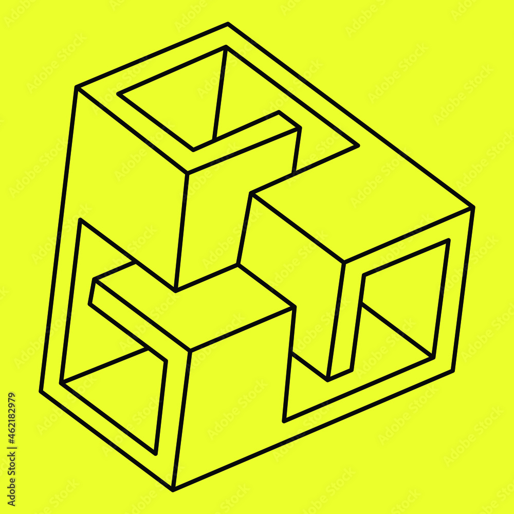 Impossible cube. Line design. Impossible shapes. Optical illusion objects. Optical art. Unreal geometric figures. Impossible cube. Line design. Impossible shapes. Optical illusion objects. Optical art. Unreal geometric figures.
