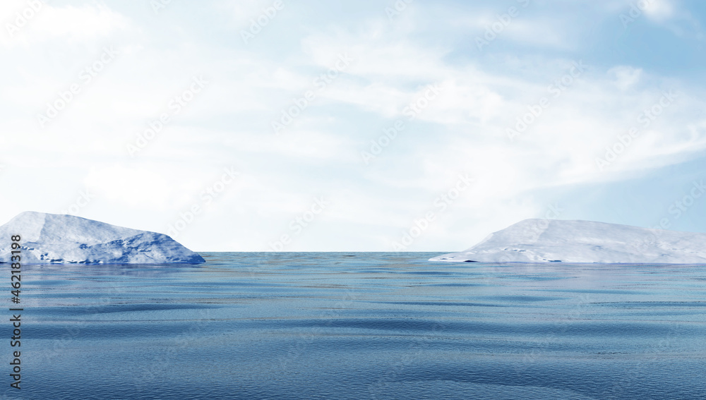 Arctic Landscape with Icebergs in the Ocean or Sea