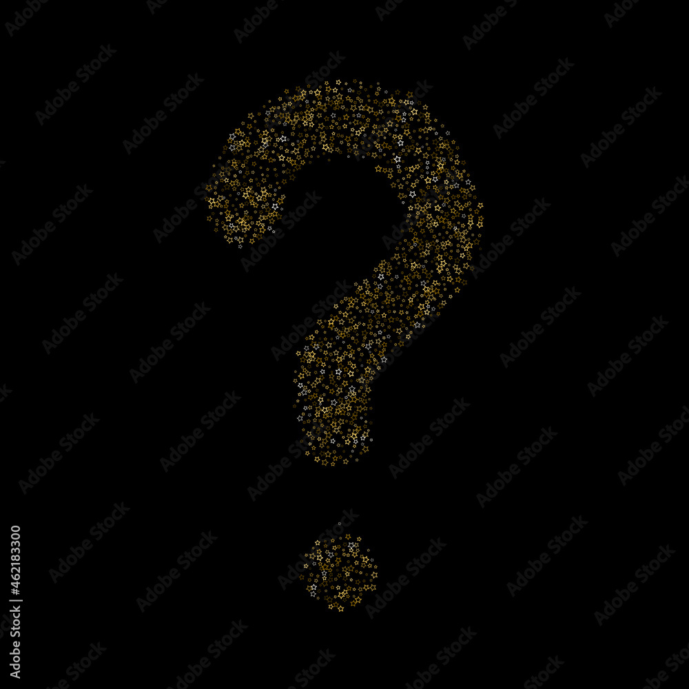 Naklejka premium Question mark Gold Glitter Stars. Luxury Confetti.