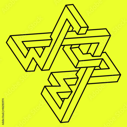 Optical illusion shape. Impossible object. Optical art figure. Line art. Sacred geometry element.