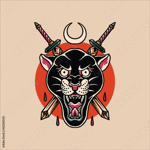 panther swords tattoo vector design