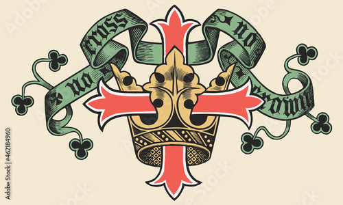 No Cross and No Crown Emblem, Christian idiom. From the book Spiritual conceits by W. Harry Rogers 1862