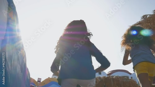 The young females enjoying vacation running at a Nubian guesthouse in Nubia, South Egypt