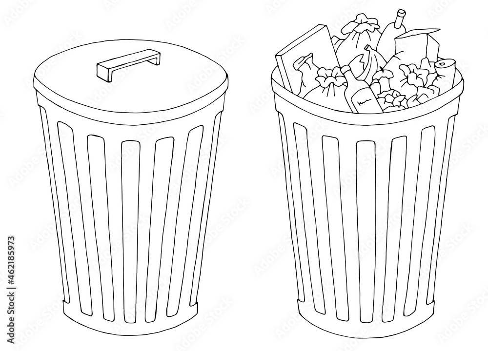 Dustbin trash can graphic black white sketch isolated illustration vector Dustbin trash can graphic black white sketch isolated illustration vector