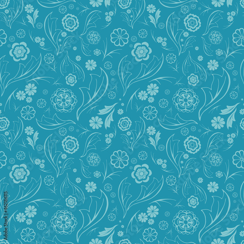 Outline doodle flowers random seamless pattern. Ditsy cute floral motifs irregular repeat surface design. Blue contour endless texture for interior  textile  gift paper or notebook
