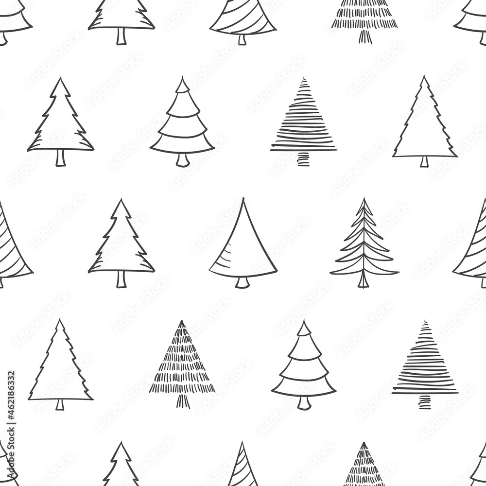 Seamless pattern with hand drawn christmas tree