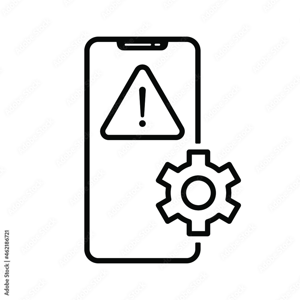 Smartphone repair icon. Device Settings icon. Linear gear on mobile icon. Vector illustration. Smartphone repair icon. Device Settings icon. Linear gear on mobile icon. Vector illustration.