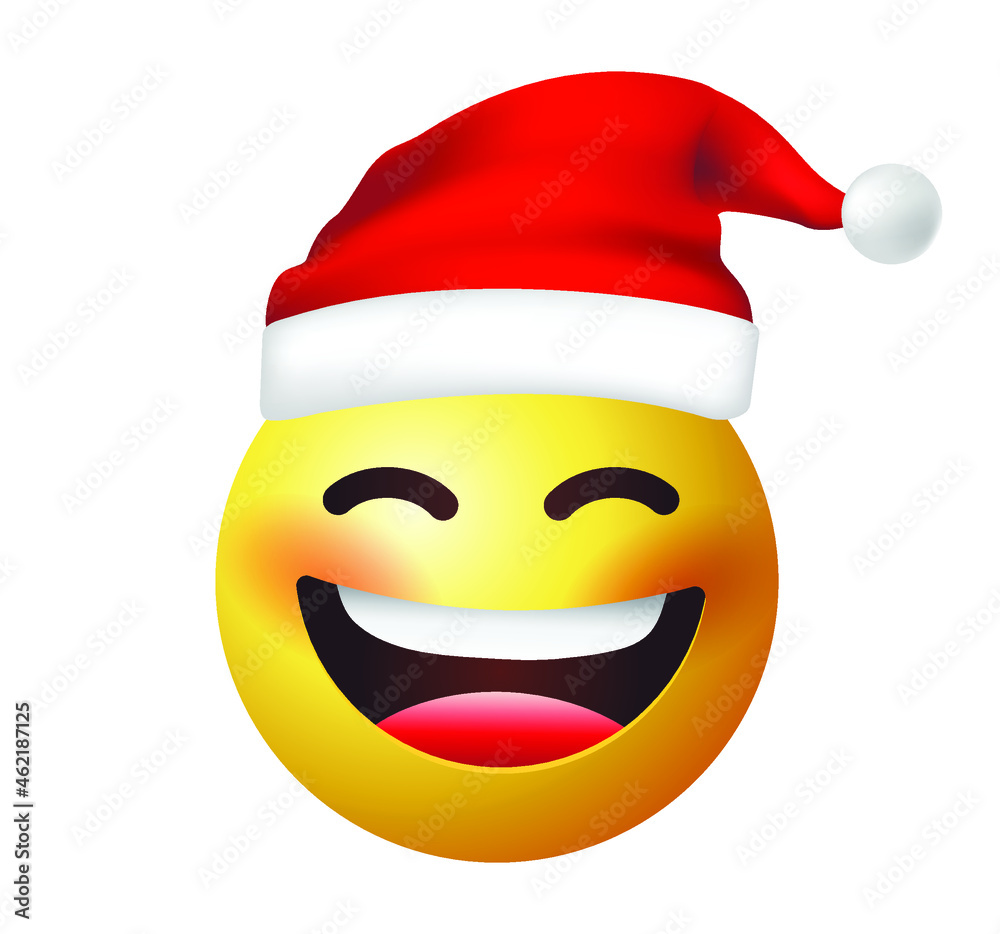High quality emoticon vector on white background. Santa Claus emoji. Yellow face laughing emoji. Trending emoticon. Xmas emoticon. High quality emoticon vector on white background. Santa Claus emoji. Yellow face laughing emoji. Trending emoticon. Xmas emoticon.
