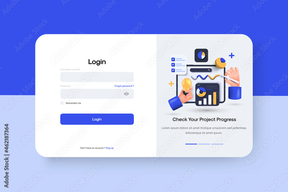 Modern 3d illustration of Data Analysis login page