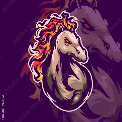 Horse with flaming hair mascot logo design