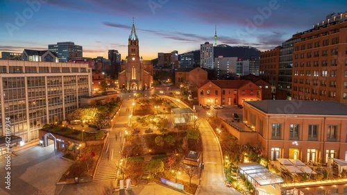 Myeongdong Cathedral in Seoul city, South Korea.4k Time lapse