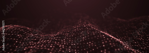 Abstract background of points and lines. Cyber wave. Big data stream. 3d rendering