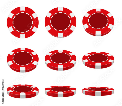 Casino chips. Colored token coins for gaming poker gambling and blackjack decent vector casino realistic items