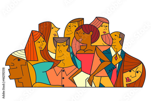 Group of young people. Office workers of different nationalities. Vector illustration of diverse men and women of various races, ages and body type. Isolated on white.