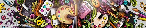 Artist hand drawn doodle banner. Cartoon detailed illustrations.