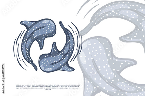 Twin whale shark dancing illustration