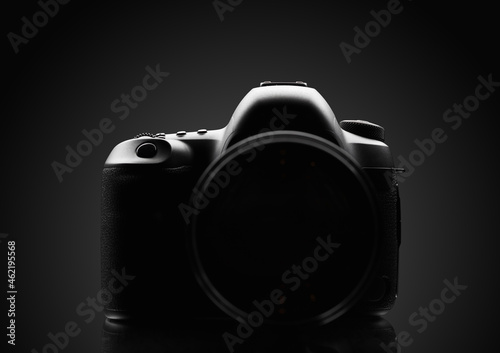 photo and video camera silhouette, front view, black background