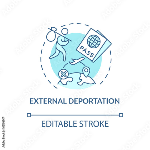 External deportation blue concept icon. Official removal abroad. Leaving country. Deportation abstract idea thin line illustration. Vector isolated outline color drawing. Editable stroke