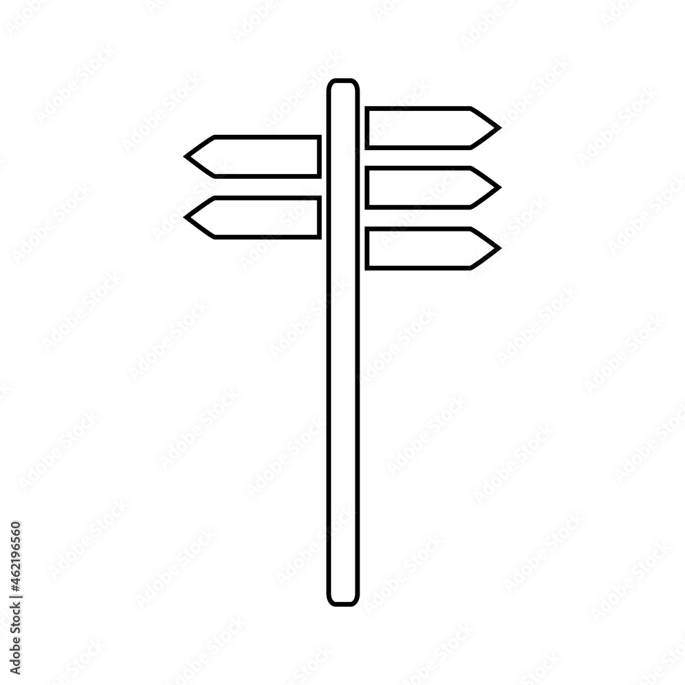 Icon outline road sign. Direction indicator with signs for labeling. Symbolic image. Vector illustration isolated on a white background for design and web. Icon outline road sign. Direction indicator with signs for labeling. Symbolic image. Vector illustration isolated on a white background for design and web.
