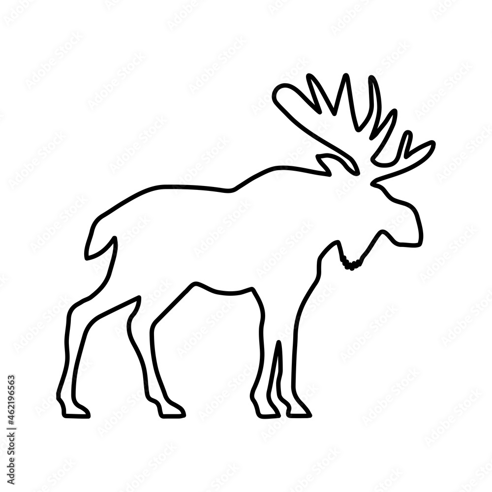 Icon outline moose. Artiodactyl mammal, the largest species of the deer family. Symbolic image. Vector illustration isolated on a white background for design and web. Icon outline moose. Artiodactyl mammal, the largest species of the deer family. Symbolic image. Vector illustration isolated on a white background for design and web.