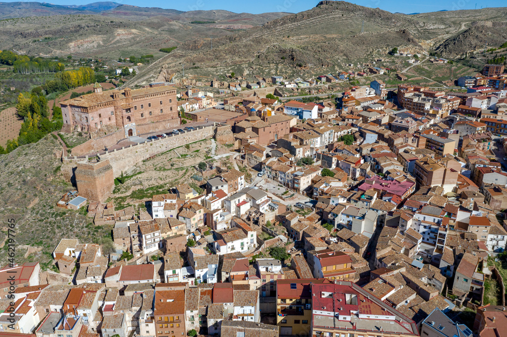 Panoramic view of Illueca municipality in the province of Zaragoza, autonomous community of Aragon, in Spain