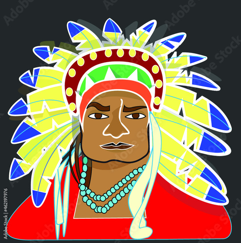 Illustration of native man in headdress