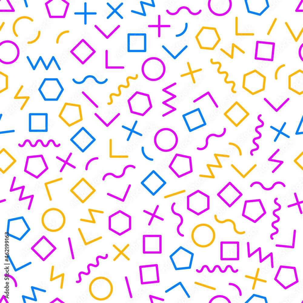 Geometric abstract background in style of memphis. Seamless creative retro pattern with geometric shapes Geometric abstract background in style of memphis. Seamless creative retro pattern with geometric shapes