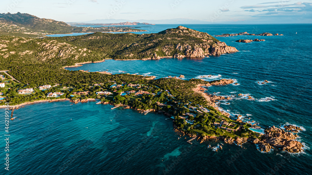 manors and inns in heaven on the island of sardinia italy. directly on the narrows and with a beguiling white sea shore. ideal for swimming, jumping or other water sports exercises. warm light sparkle