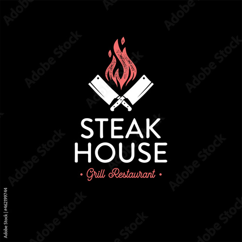 Steakhouse grill restaurant knifes on black Vector illustration