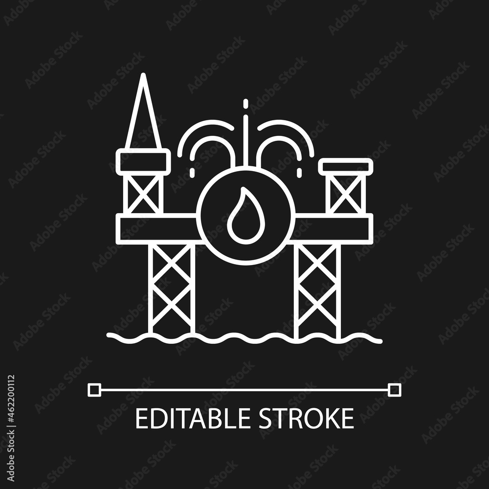 Offshore drilling white linear icon for dark theme. Deep-water energy ...
