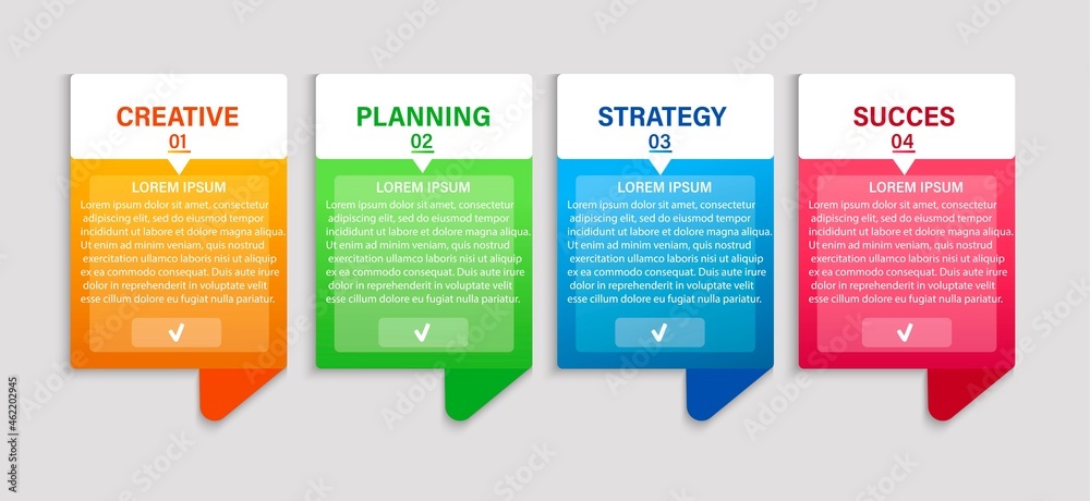 4 steps business infographic template. Layout with numbers and text. The working process. Presentation elements. Research progress. Simple flat image. Vector illustration
4 steps business infographic template. Layout with numbers and text. The working process. Presentation elements. Research progress. Simple flat image. Vector illustration