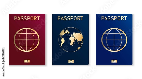 Passport templates set. Identity document. Document for crossing the border. Data for identification. Vector illustration.