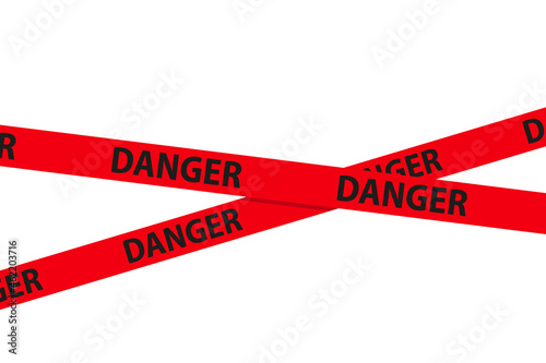 Danger, caution and warning tapes. Red cross police stripe border. Crime vector illustration.