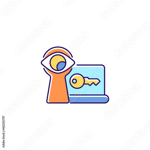Shoulder surfing attack RGB color icon. Internet safety breach. Spying on system security info. Online privacy violation. Password management. Isolated vector illustration. Simple filled line drawing